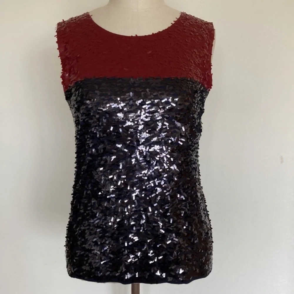 J. Crew Collection sequined sleeveless top, red and black M